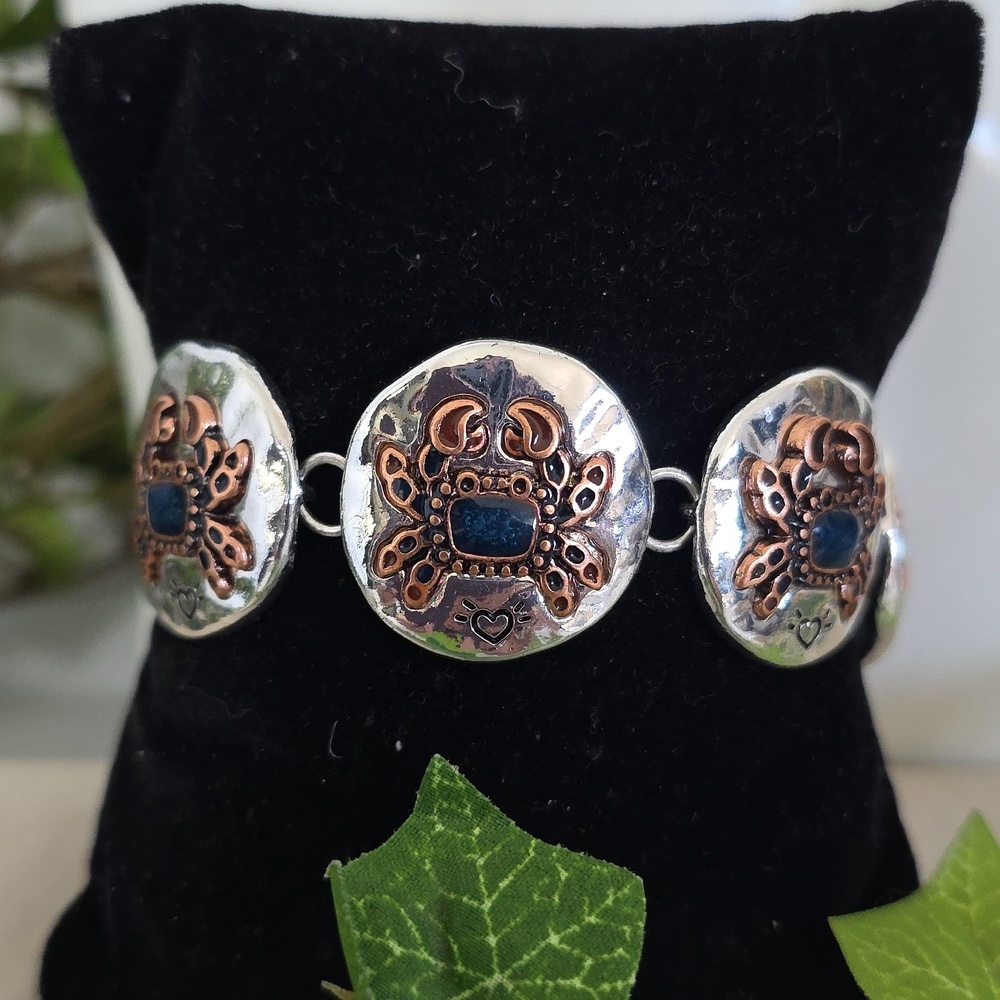 Coastal Crab Charm Link Bracelet - Silver & Copper